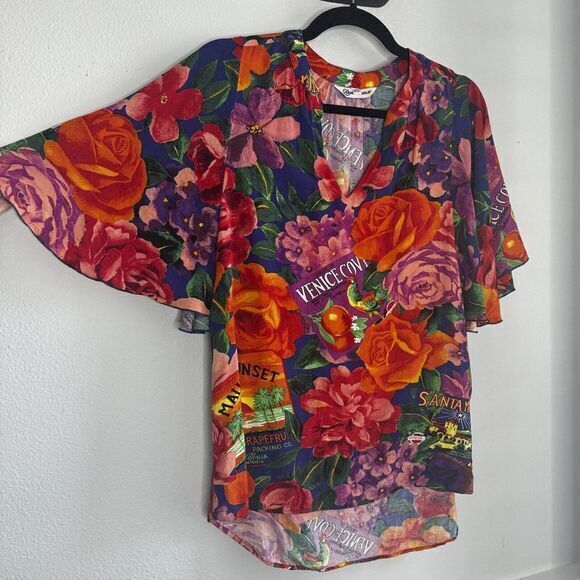 Jams World‎ Santa Monica Rayon Short Sleeve Butterfly Sleeve Blouse Hawaiian XS - Picture 10 of 11